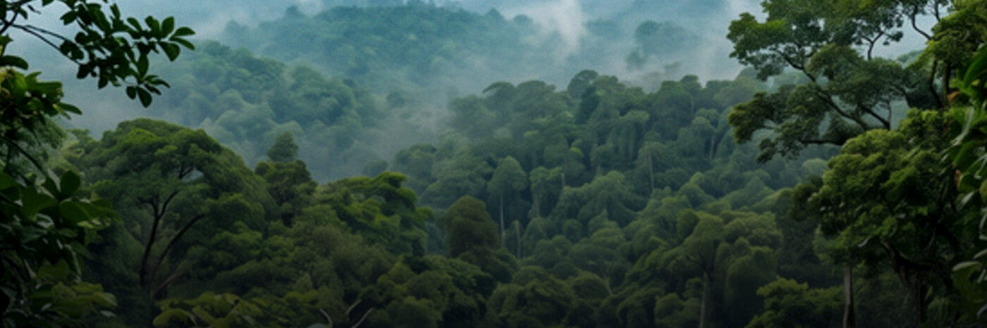 Mist moving through a dense forest